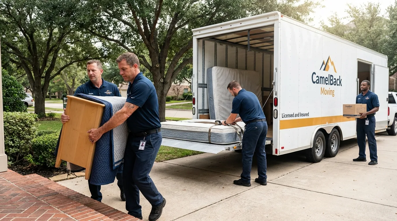 Crew loading residential truck for cross-state move from Timberville, VA