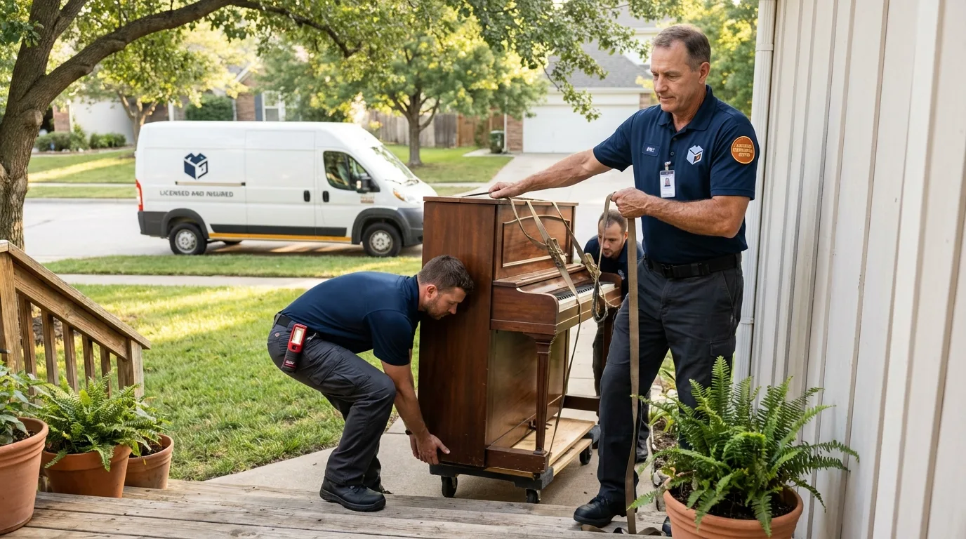 Licensed piano movers securing grand piano in Timberville, VA